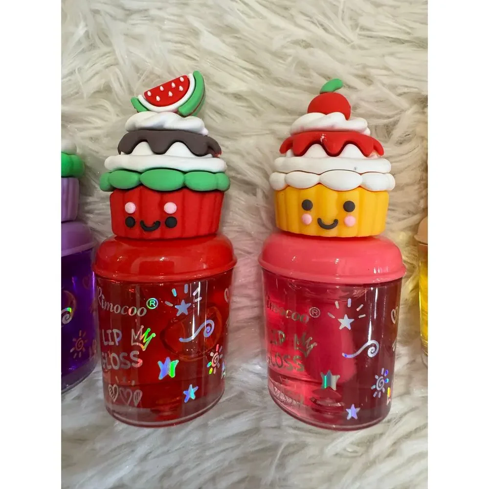 Set of 5 kawaii fruity cupcakes lip gloss with large applicator and ph activated